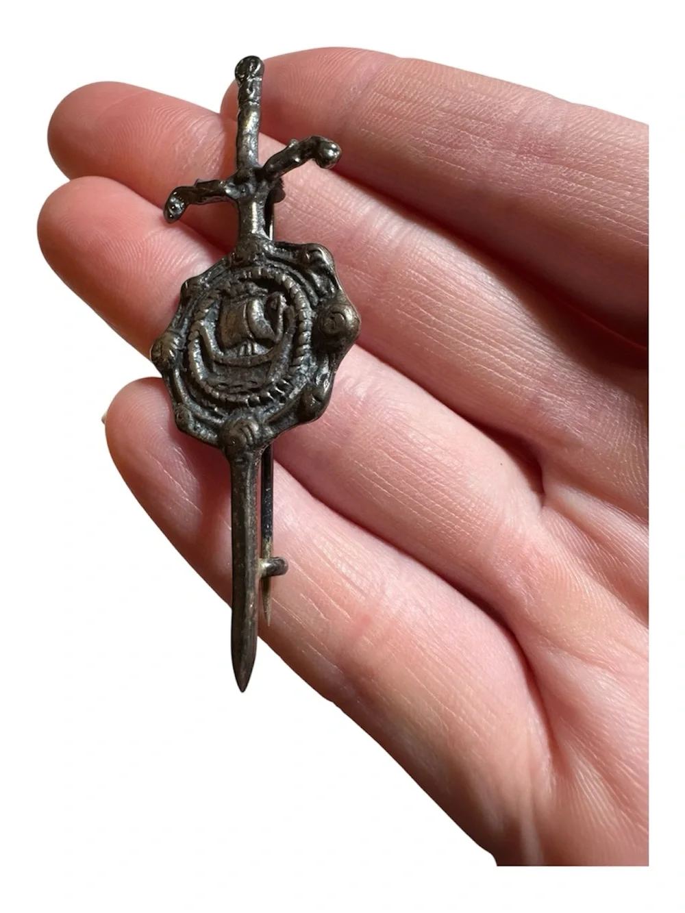 Vintage Decorative Sword Pendant in Aged Silver Tone